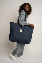 TORBA TYPU SHOPPER BAG W KOLORZE CIEMNEGO JEANSU - ADALAR