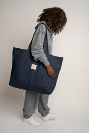 TORBA TYPU SHOPPER BAG W KOLORZE CIEMNEGO JEANSU - ADALAR