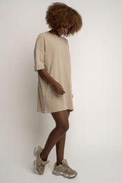 T-SHIRT OVERSIZE Z EFEKTEM WASHED BEŻOWY - COMO