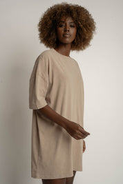 T-SHIRT OVERSIZE Z EFEKTEM WASHED BEŻOWY - COMO