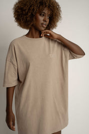 T-SHIRT OVERSIZE Z EFEKTEM WASHED BEŻOWY - COMO
