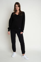 OVERSIZED BLACK NECKLINE SWEATSHIRT - BISCOE