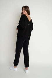 OVERSIZED BLACK NECKLINE SWEATSHIRT - BISCOE