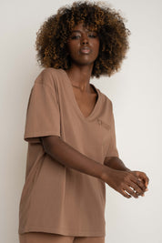 OVERSIZED T-SHIRT WITH A DELICATE WASHED EFFECT BROWN - FLORES
