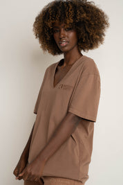 OVERSIZED T-SHIRT WITH A DELICATE WASHED EFFECT BROWN - FLORES