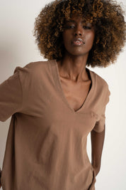 OVERSIZED T-SHIRT WITH A DELICATE WASHED EFFECT BROWN - FLORES