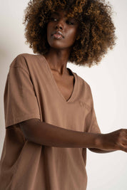 OVERSIZED T-SHIRT WITH A DELICATE WASHED EFFECT BROWN - FLORES