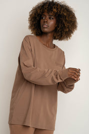 OVERSIZED LONGSLEEVE WITH A DELICATE WASHED EFFECT BROWN - GILI