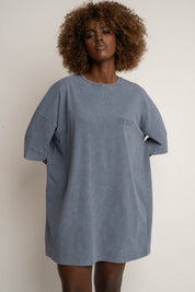 T-SHIRT OVERSIZE Z EFEKTEM WASHED GRANATOWY - COMO