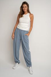 SPODNIE DRESOWE O KROJU BALLOON FIT Z EFEKTEM WASHED NIEBIESKIE - RIBE TALL