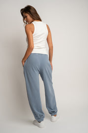 SPODNIE DRESOWE O KROJU BALLOON FIT Z EFEKTEM WASHED NIEBIESKIE - RIBE TALL