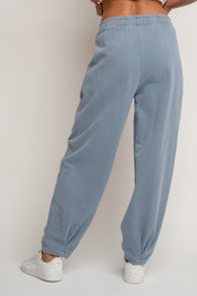 SPODNIE DRESOWE O KROJU BALLOON FIT Z EFEKTEM WASHED NIEBIESKIE - RIBE TALL
