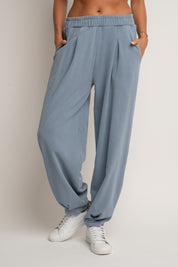 SPODNIE DRESOWE O KROJU BALLOON FIT Z EFEKTEM WASHED NIEBIESKIE - RIBE TALL