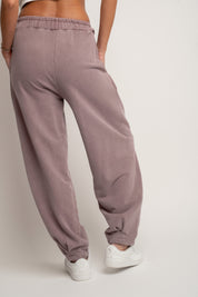 SPODNIE DRESOWE O KROJU BALLOON FIT Z EFEKTEM WASHED WRZOSOWE - RIBE TALL