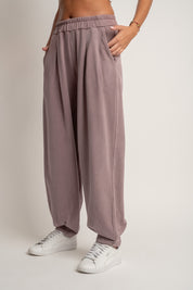 SPODNIE DRESOWE O KROJU BALLOON FIT Z EFEKTEM WASHED WRZOSOWE - RIBE TALL