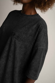 T-SHIRT OVERSIZE Z EFEKTEM WASHED CZARNY - COMO