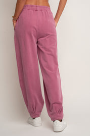 SPODNIE DRESOWE O KROJU BALLOON FIT Z EFEKTEM WASHED RÓŻOWE - RIBE TALL