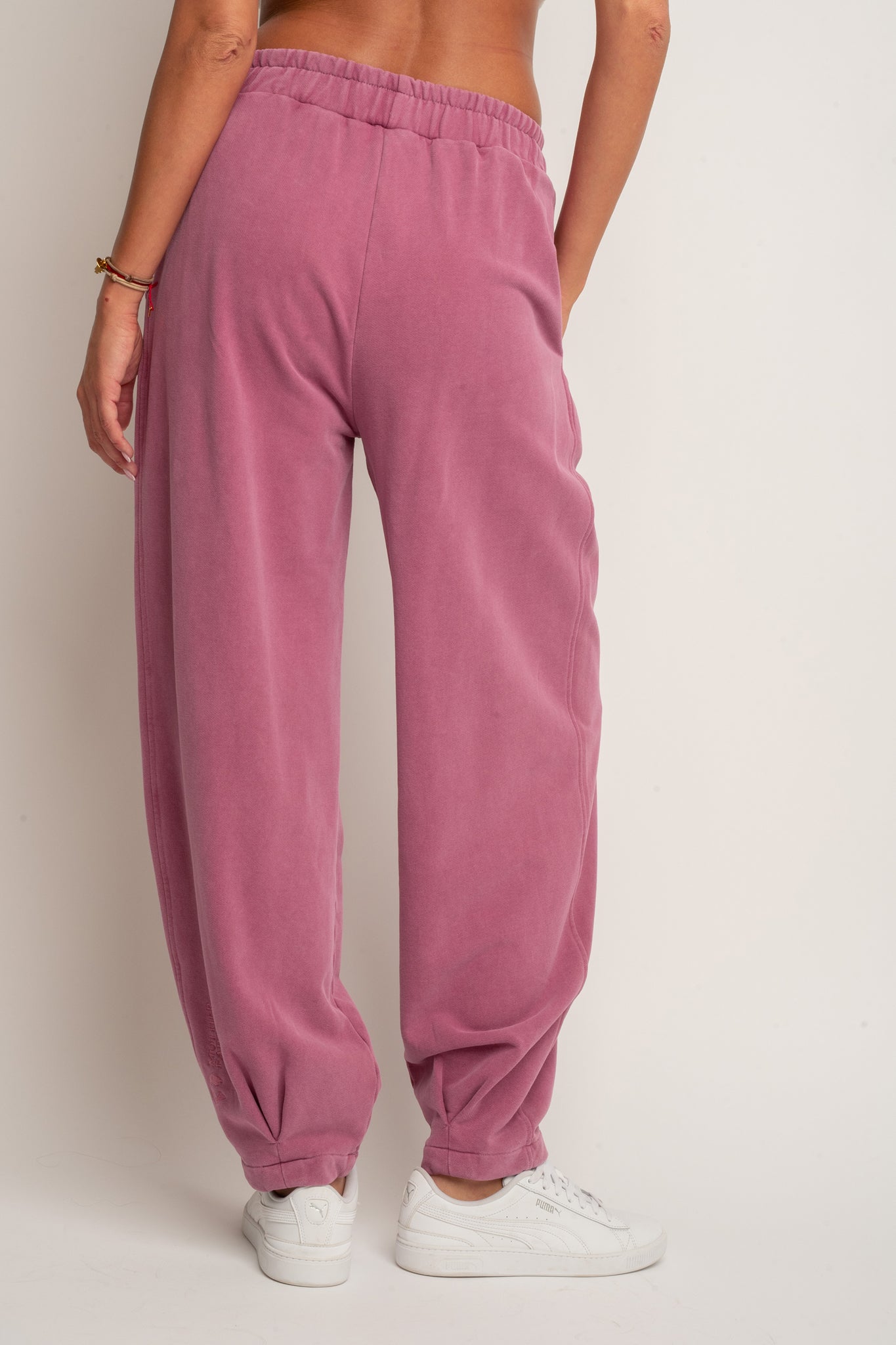 SPODNIE DRESOWE O KROJU BALLOON FIT Z EFEKTEM WASHED RÓŻOWE - RIBE TALL