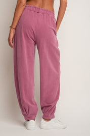 SPODNIE DRESOWE O KROJU BALLOON FIT Z EFEKTEM WASHED RÓŻOWE - RIBE TALL