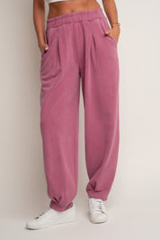 SPODNIE DRESOWE O KROJU BALLOON FIT Z EFEKTEM WASHED RÓŻOWE - RIBE TALL