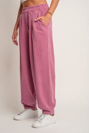 SPODNIE DRESOWE O KROJU BALLOON FIT Z EFEKTEM WASHED RÓŻOWE - RIBE TALL