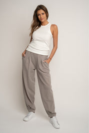 BALLOON FIT SWEATPANTS WITH WASHED MOCCA EFFECT - RIBE TALL