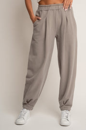 BALLOON FIT SWEATPANTS WITH WASHED MOCCA EFFECT - RIBE TALL