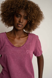 T-SHIRT Z EFEKTEM WASHED BURGUNDOWY - SEINE