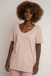 T-SHIRT Z EFEKTEM WASHED RÓŻOWY - SEINE