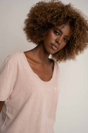 T-SHIRT Z EFEKTEM WASHED RÓŻOWY - SEINE