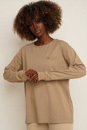 LONGSLEEVE OVERSIZE Z DELIKATNYM EFEKTEM SPRANIA BEŻOWA - GILI