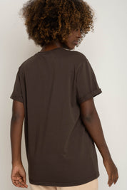 T-SHIRT OVERSIZE Z DELIKATNYM EFEKTEM SPRANIA CIEMNOBRĄZOWY - MORAINE