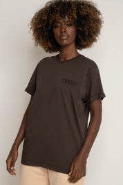 T-SHIRT OVERSIZE Z DELIKATNYM EFEKTEM SPRANIA CIEMNOBRĄZOWY - MORAINE