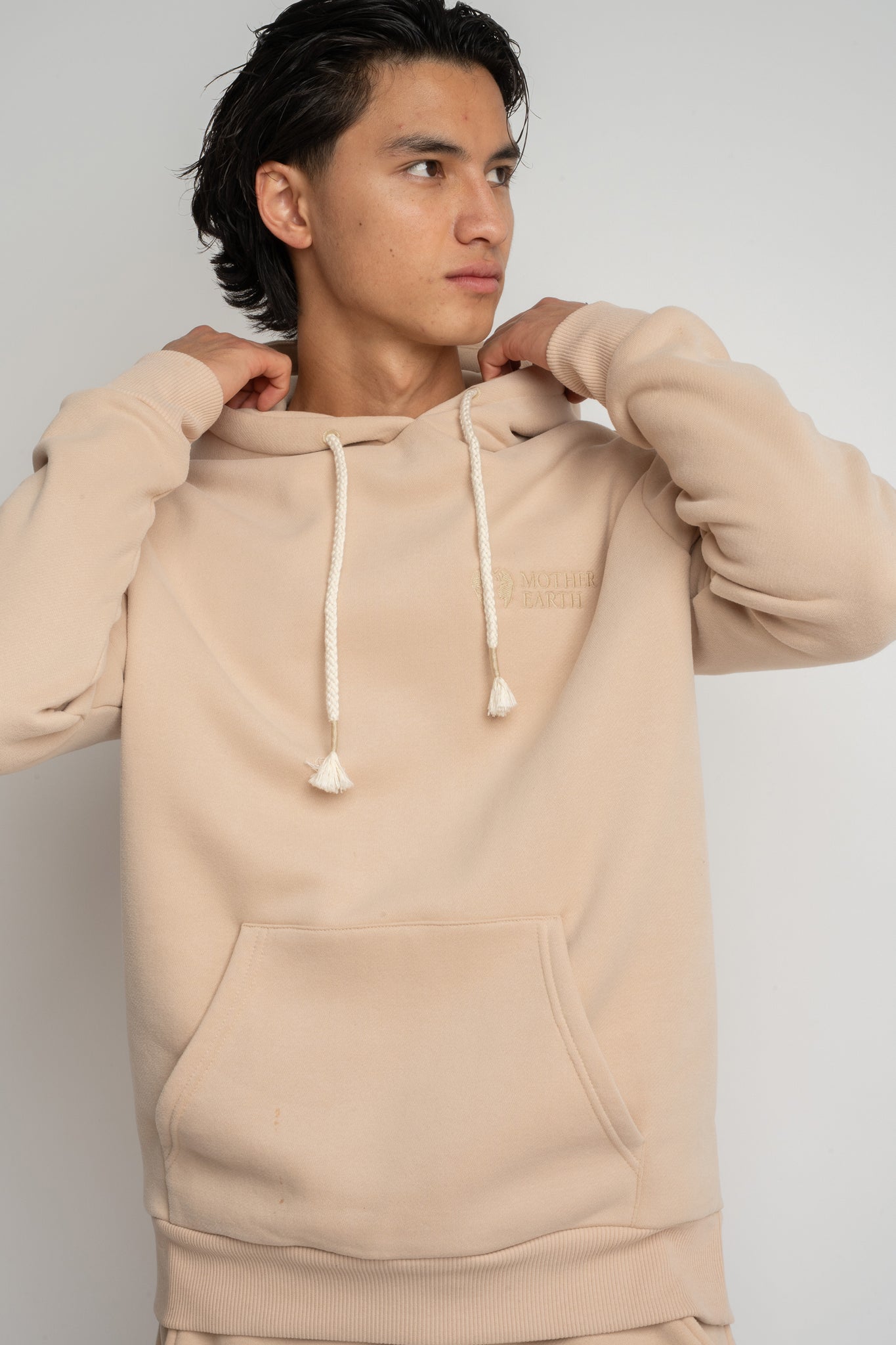 MEN'S BEIGE HOODED SWEATSHIRT - ASTON