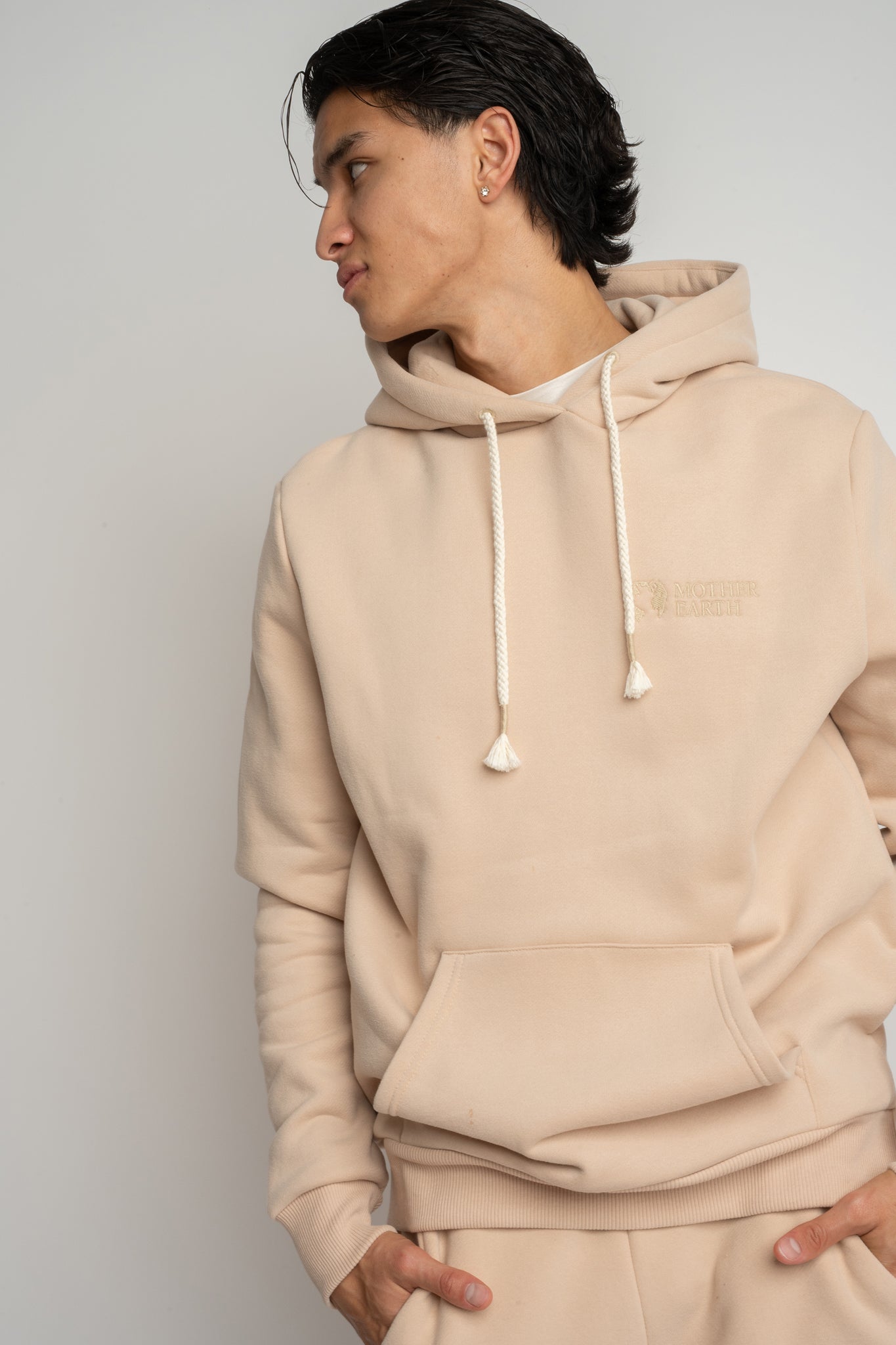 MEN'S BEIGE HOODED SWEATSHIRT - ASTON