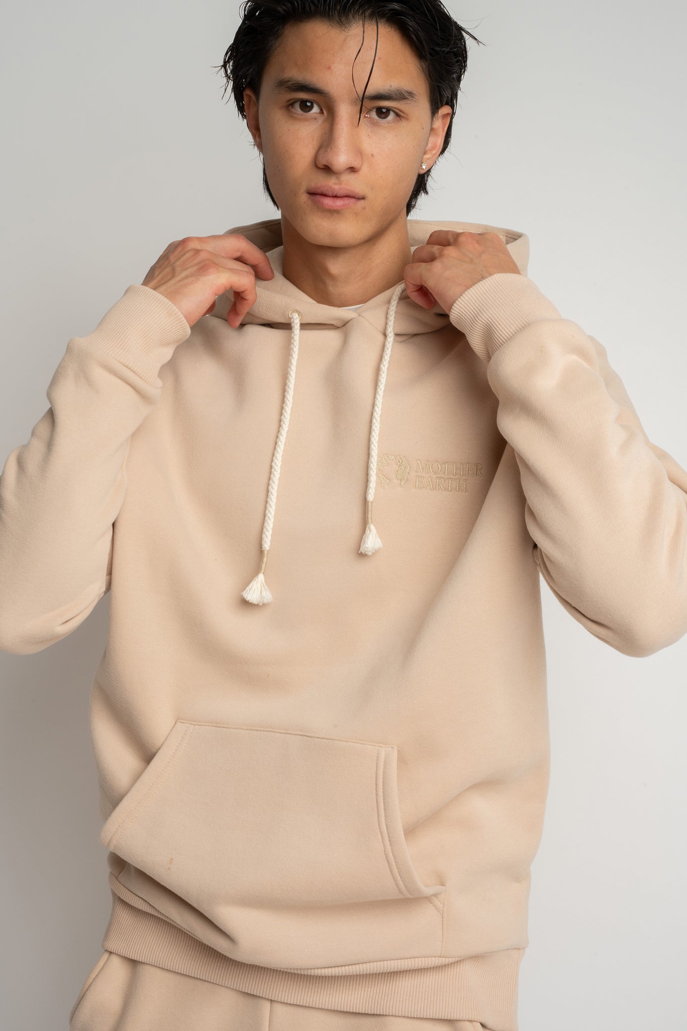 MEN'S BEIGE HOODED SWEATSHIRT - ASTON