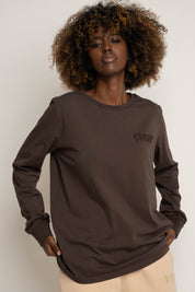 OVERSIZED LONGSLEEVE WITH A DELICATE WASH EFFECT, DARK BROWN - GILI