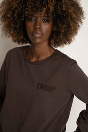 OVERSIZED LONGSLEEVE WITH A DELICATE WASH EFFECT, DARK BROWN - GILI