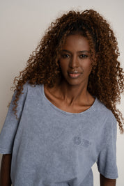 NAVY WASHED EFFECT T-SHIRT - HARLEM