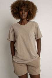 T-SHIRT Z EFEKTEM WASHED BEŻOWY - MOJAVE