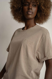 T-SHIRT Z EFEKTEM WASHED BEŻOWY - MOJAVE