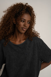 WASHED EFFECT T-SHIRT BLACK - HARLEM