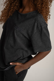WASHED EFFECT T-SHIRT BLACK - HARLEM