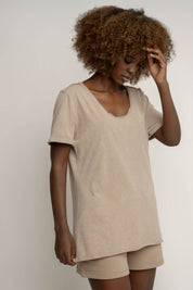 T-SHIRT Z EFEKTEM WASHED BEŻOWY - SEINE