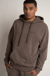 MEN'S HOODIE WITH WASHED EFFECT BROWN - AARHUS