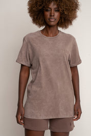 T-SHIRT Z EFEKTEM WASHED BRĄZOWY - MOJAVE
