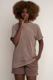 T-SHIRT Z EFEKTEM WASHED BRĄZOWY - MOJAVE