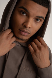 MEN'S HOODIE WITH WASHED EFFECT BROWN - AARHUS