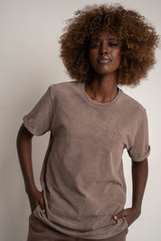 T-SHIRT Z EFEKTEM WASHED BRĄZOWY - MOJAVE