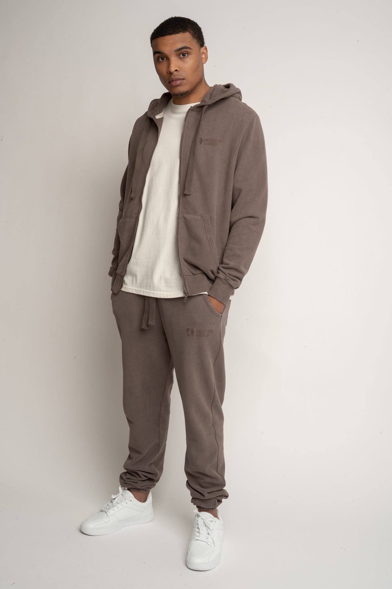 MEN'S WASHED ZIP-UP HOODIE BROWN - STOCKHOLM